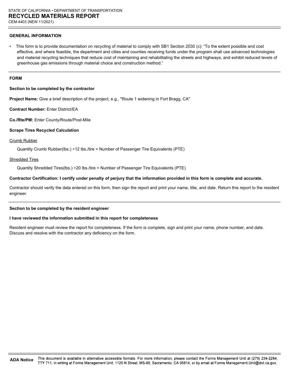 Form CEM-4403 Recycled Materials Report - California, Page 4