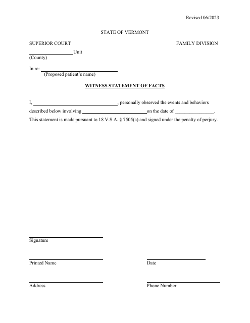 Witness Statement of Facts - Vermont Download Pdf