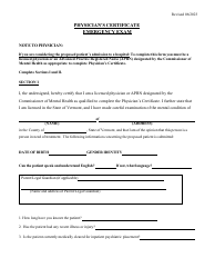 Document preview: Physician's Certificate Emergency Exam - Vermont