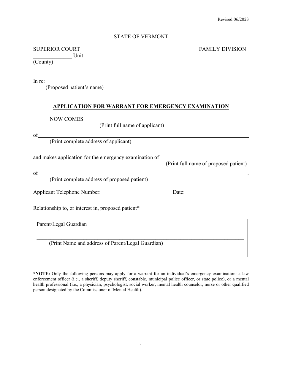 Warrant for Emergency Examination - Vermont, Page 3