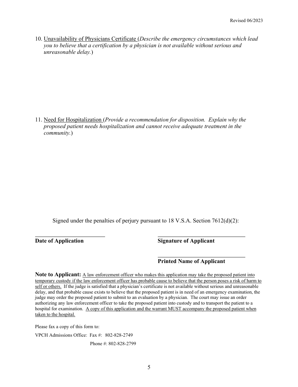 Warrant for Emergency Examination - Vermont, Page 7