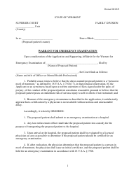 Document preview: Warrant for Emergency Examination - Vermont