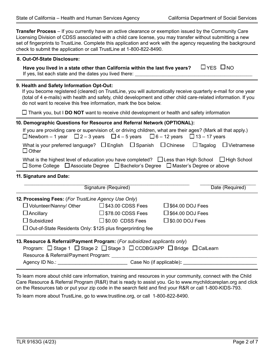 Form TLR9163G Trustline Registry Application - California, Page 2