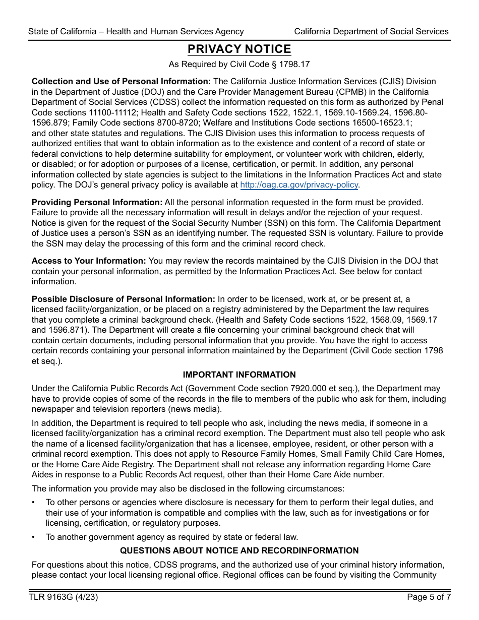 Form TLR9163G Trustline Registry Application - California, Page 5