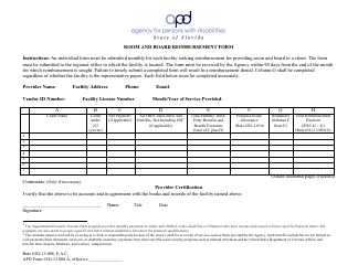 Document preview: APD Form 65G-13.008 A Room and Board Reimbursement Form - Florida