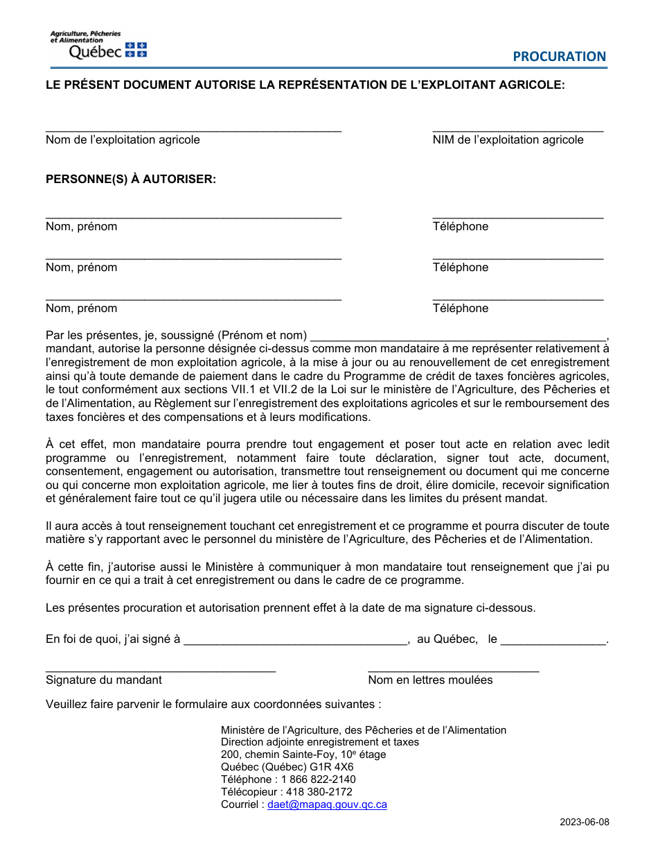 Quebec Canada Procuration Download Fillable Pdf 2015 2025