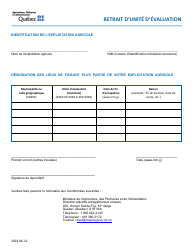 Document preview: Retrait D'unite D'evaluation - Quebec, Canada (French)