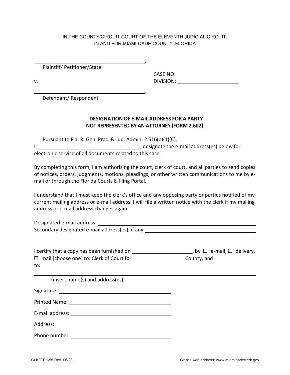 Form 2.602 (CLK/CT.655) - Fill Out, Sign Online and Download Fillable ...