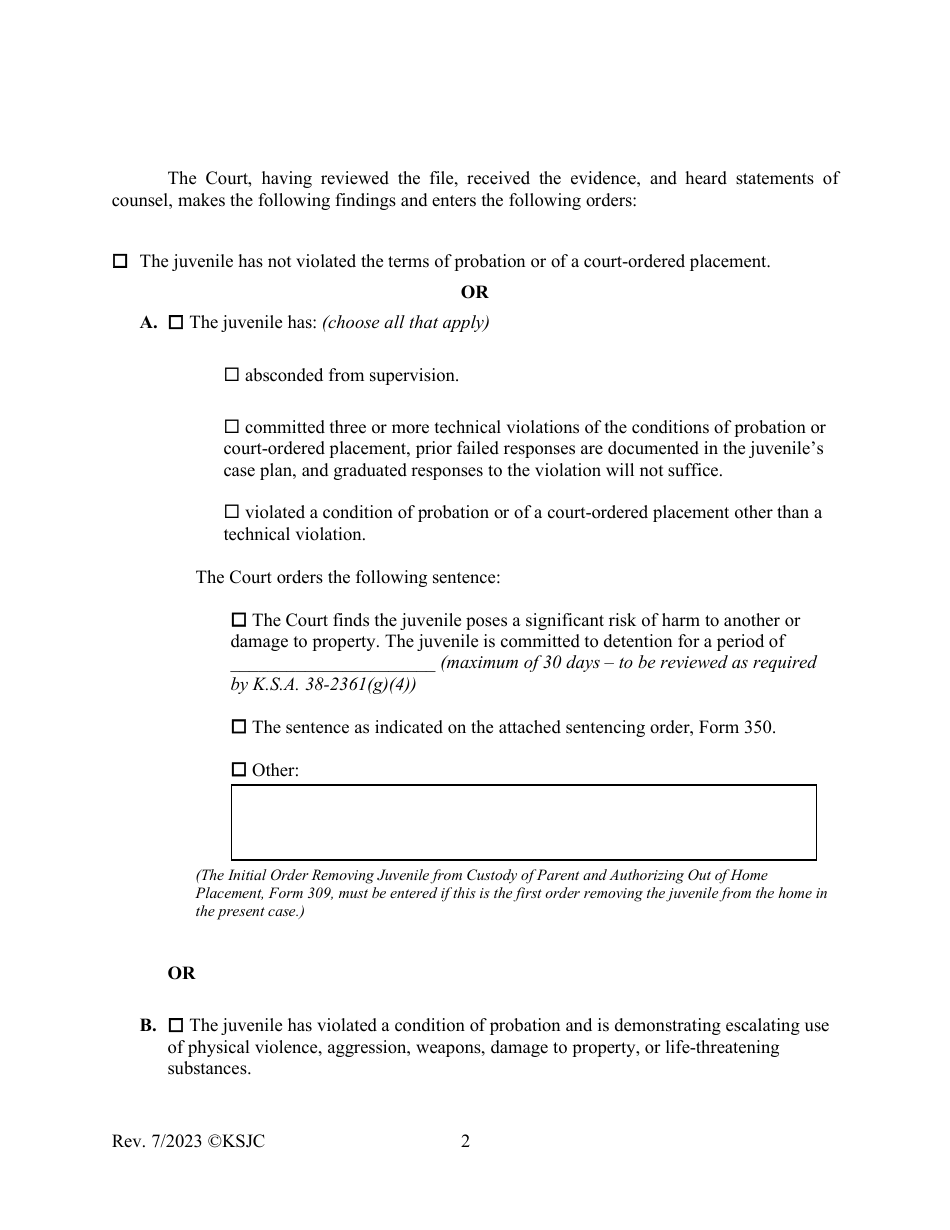 Form 370 Sentence Violation Hearing Order - Kansas, Page 2
