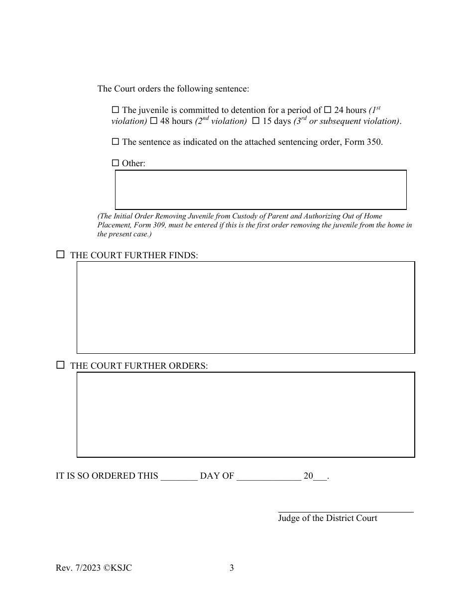 Form 370 Sentence Violation Hearing Order - Kansas, Page 3