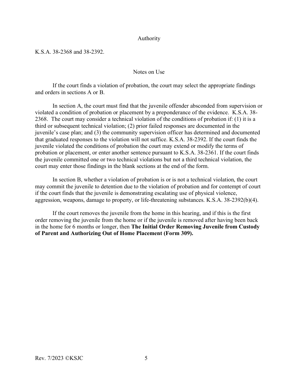 Form 370 Sentence Violation Hearing Order - Kansas, Page 5