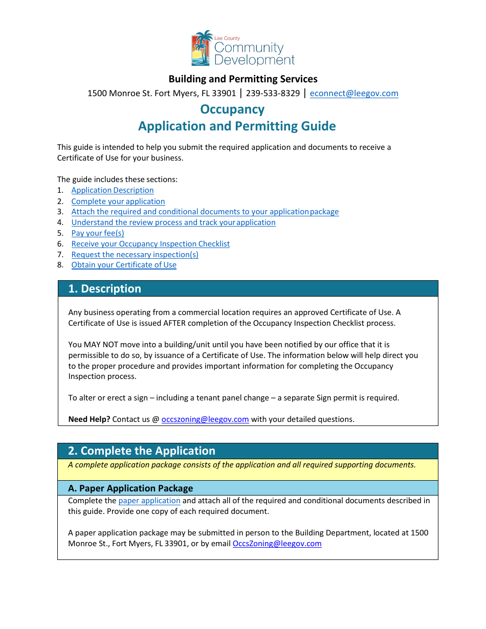 Lee County, Florida Occupancy Application and Permitting Guide Download