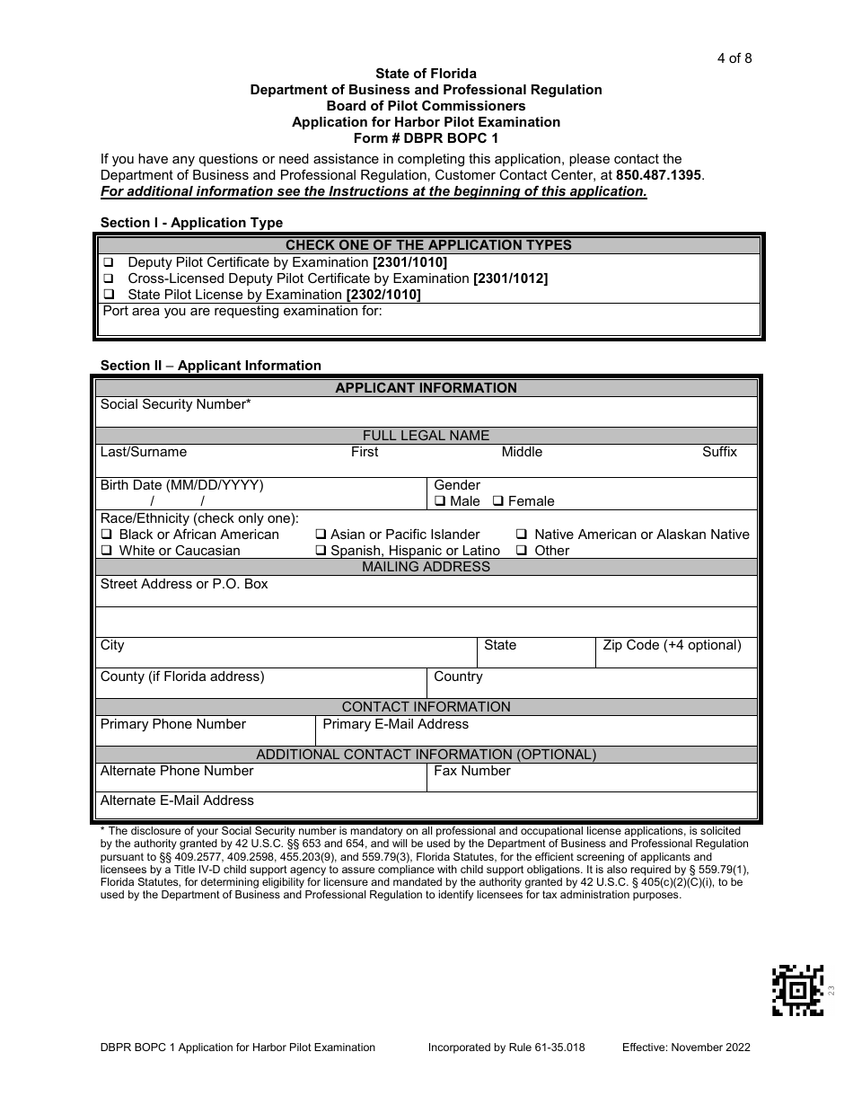 Form DBPR BOPC1 Application for Harbor Pilot Examination - Florida, Page 5