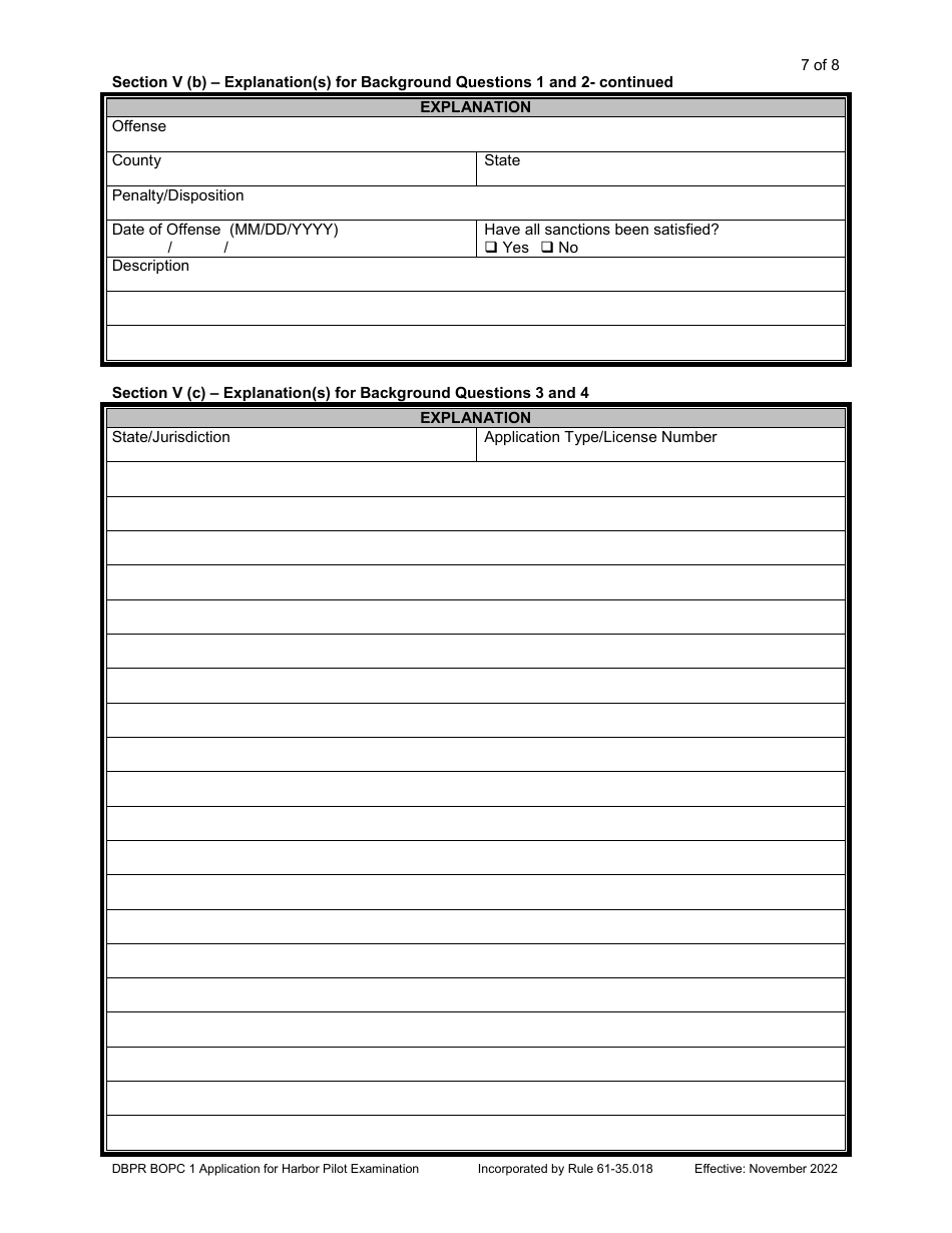 Form DBPR BOPC1 Application for Harbor Pilot Examination - Florida, Page 8