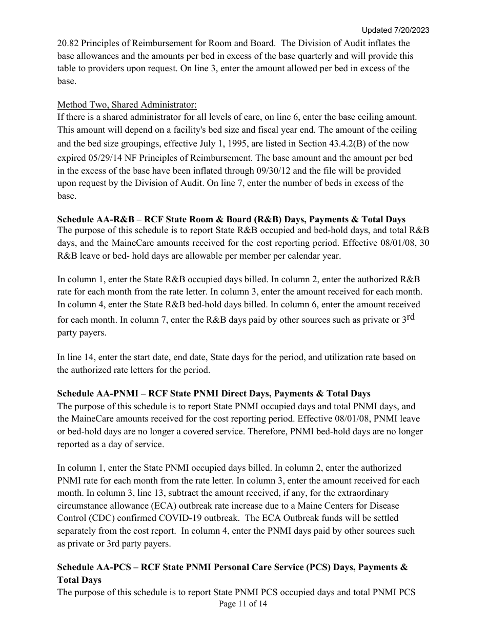 Instructions for Mainecare Cost Report for Multilevel Nursing Facilities With 1 Rcf Unit - Maine, Page 11