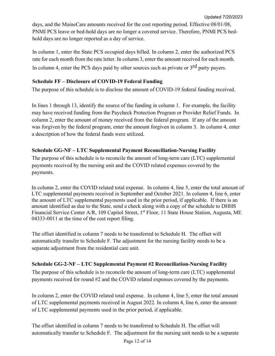 Instructions for Mainecare Cost Report for Multilevel Nursing Facilities With 1 Rcf Unit - Maine, Page 12