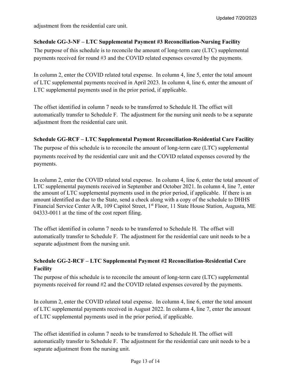 Instructions for Mainecare Cost Report for Multilevel Nursing Facilities With 1 Rcf Unit - Maine, Page 13