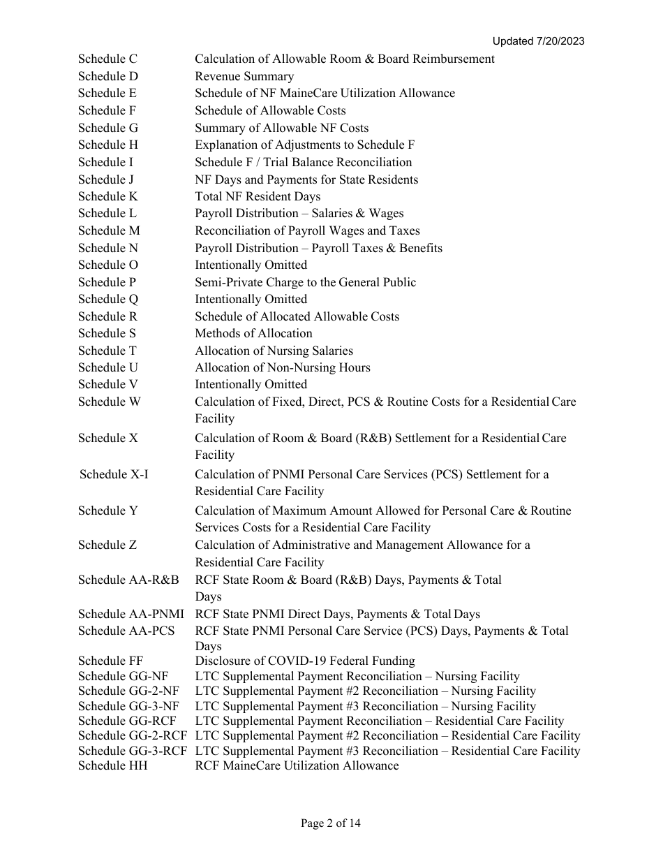 Instructions for Mainecare Cost Report for Multilevel Nursing Facilities With 1 Rcf Unit - Maine, Page 2