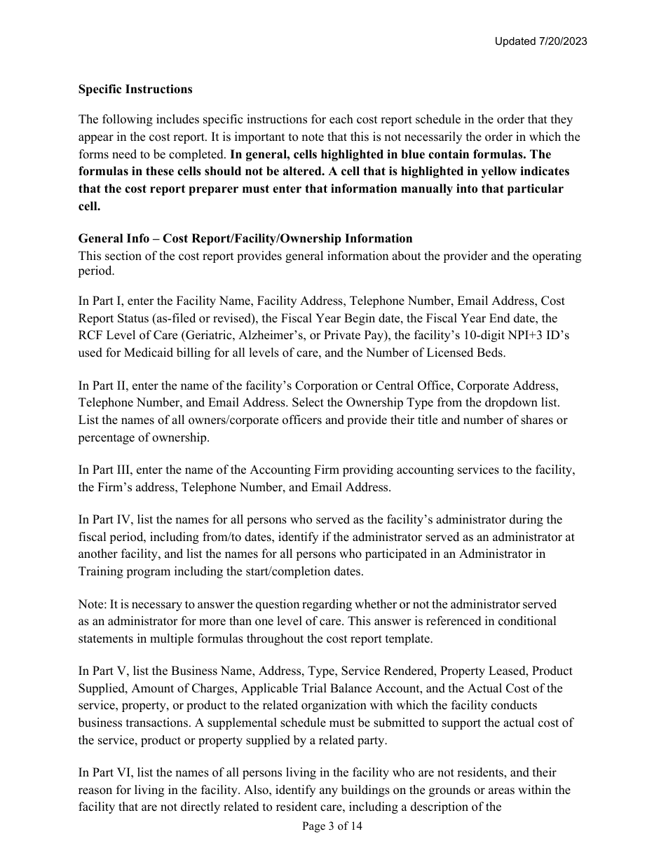 Instructions for Mainecare Cost Report for Multilevel Nursing Facilities With 1 Rcf Unit - Maine, Page 3