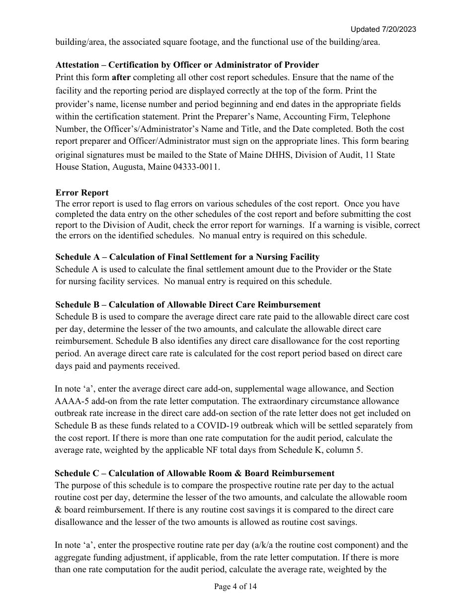Instructions for Mainecare Cost Report for Multilevel Nursing Facilities With 1 Rcf Unit - Maine, Page 4