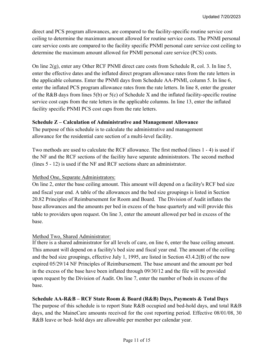 Instructions for Mainecare Cost Report for Multilevel Nursing Facilities With 1 Rcf Unit and Community Based Specialty (Cbs) Unit - Maine, Page 11