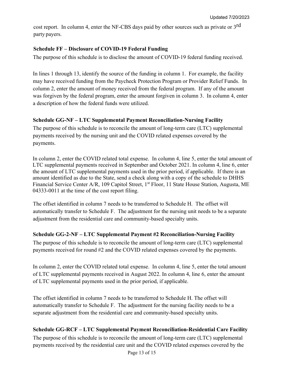 Instructions for Mainecare Cost Report for Multilevel Nursing Facilities With 1 Rcf Unit and Community Based Specialty (Cbs) Unit - Maine, Page 13
