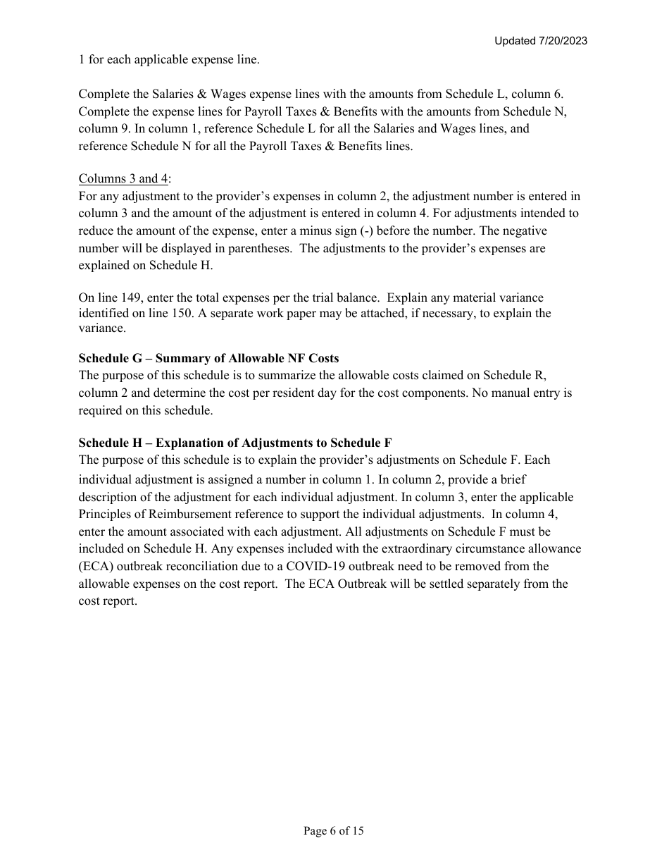 Instructions for Mainecare Cost Report for Multilevel Nursing Facilities With 1 Rcf Unit and Community Based Specialty (Cbs) Unit - Maine, Page 6