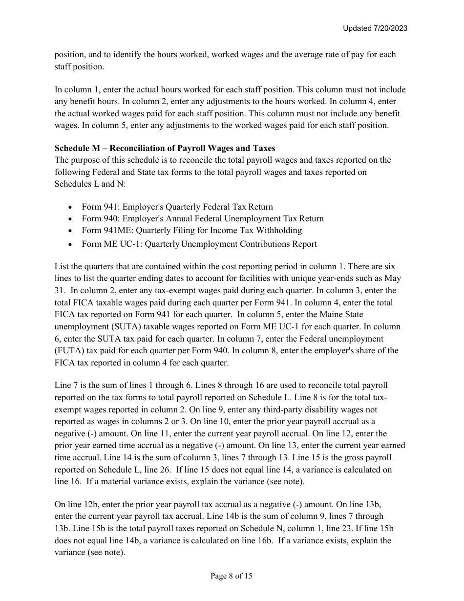 Instructions for Mainecare Cost Report for Multilevel Nursing Facilities With 1 Rcf Unit and Community Based Specialty (Cbs) Unit - Maine, Page 8