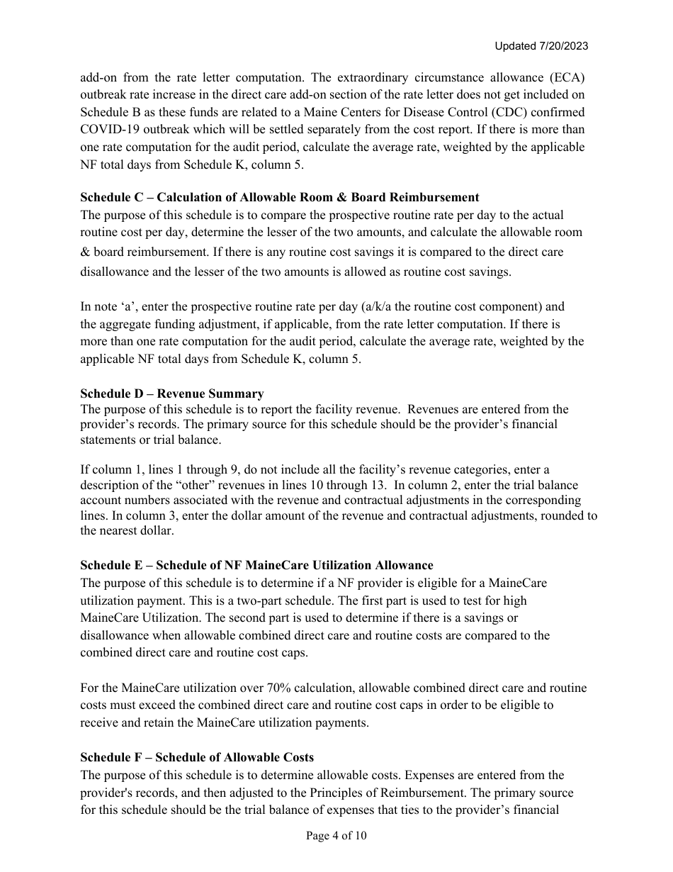Instructions for Mainecare Cost Report for Nursing Facilities (Single Level) - Maine, Page 4