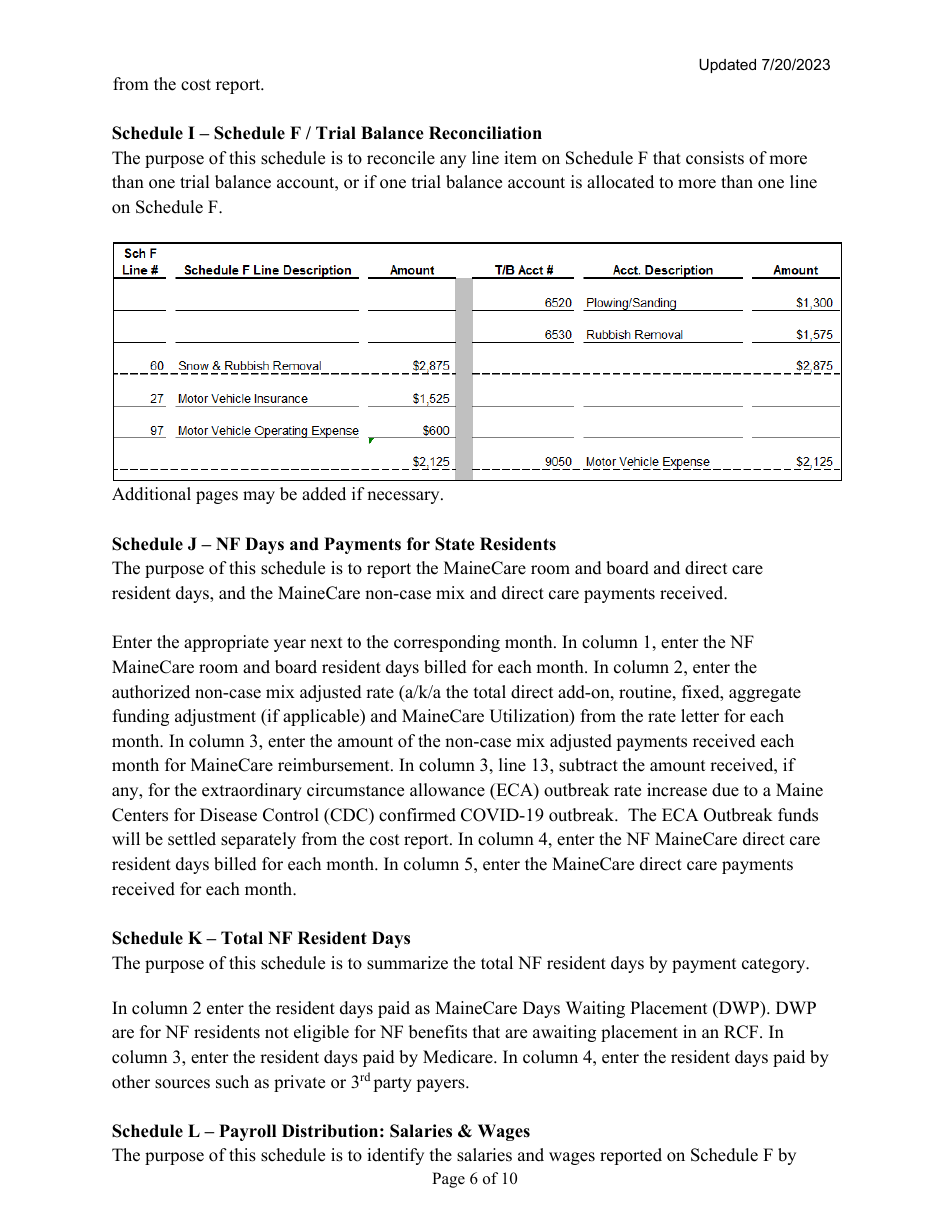Instructions for Mainecare Cost Report for Nursing Facilities (Single Level) - Maine, Page 6