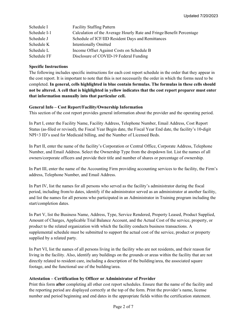 Instructions for Mainecare Cost Report for Intermediate Care Facilities - Maine, Page 2