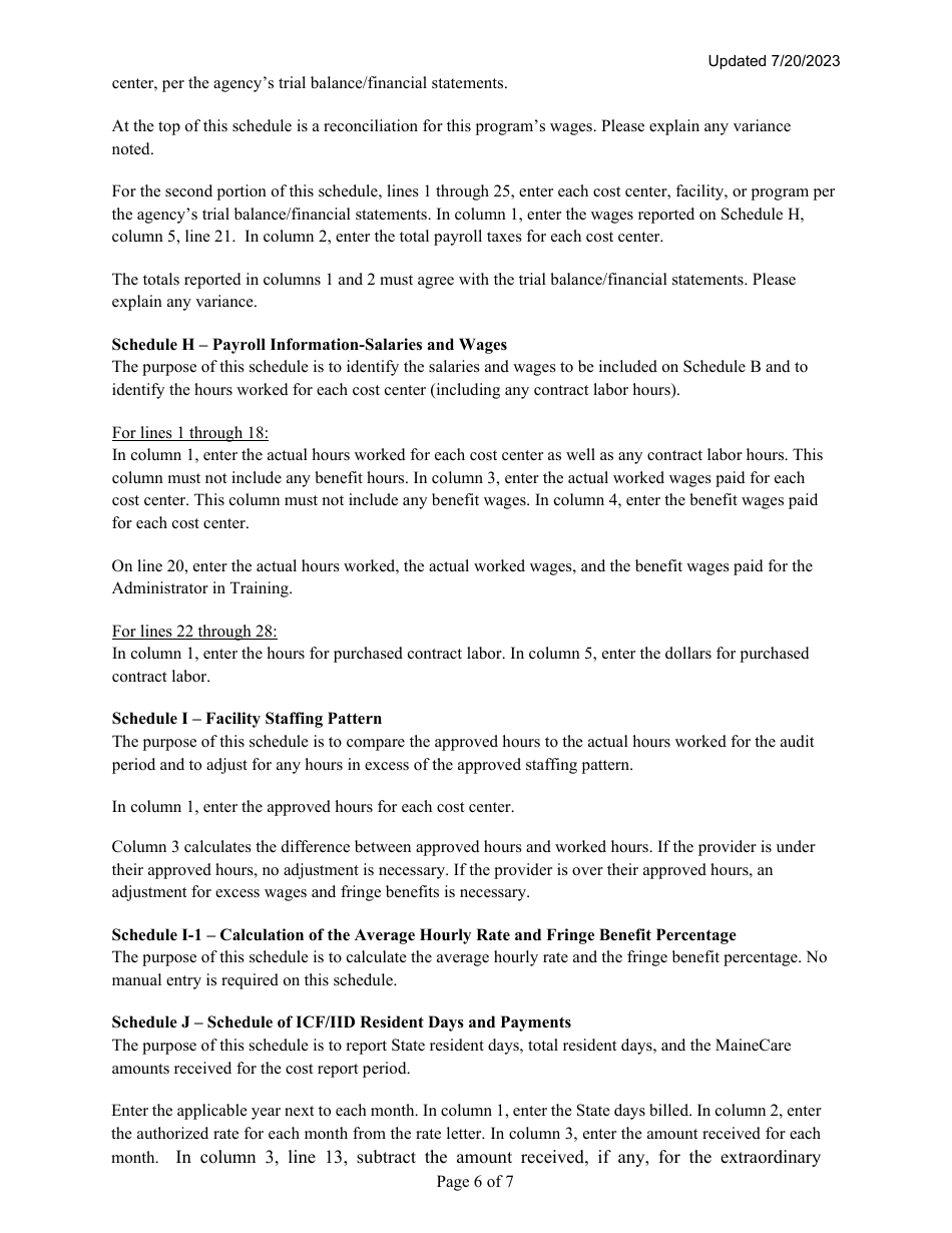 Instructions for Mainecare Cost Report for Intermediate Care Facilities - Maine, Page 6