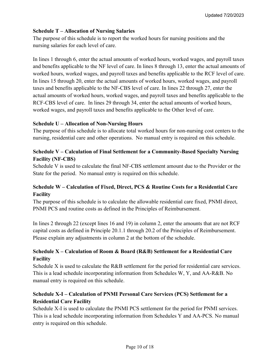 Instructions for Mainecare Cost Report for Multilevel Nursing Facilities With, 1 Rcf Unit, Nf Community Based Specialty, and Rcf Community Based Specialty - Maine, Page 10