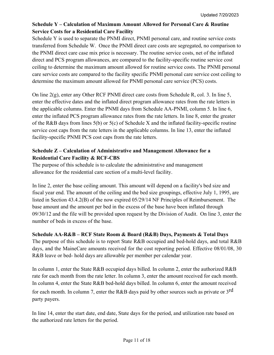 Instructions for Mainecare Cost Report for Multilevel Nursing Facilities With, 1 Rcf Unit, Nf Community Based Specialty, and Rcf Community Based Specialty - Maine, Page 11