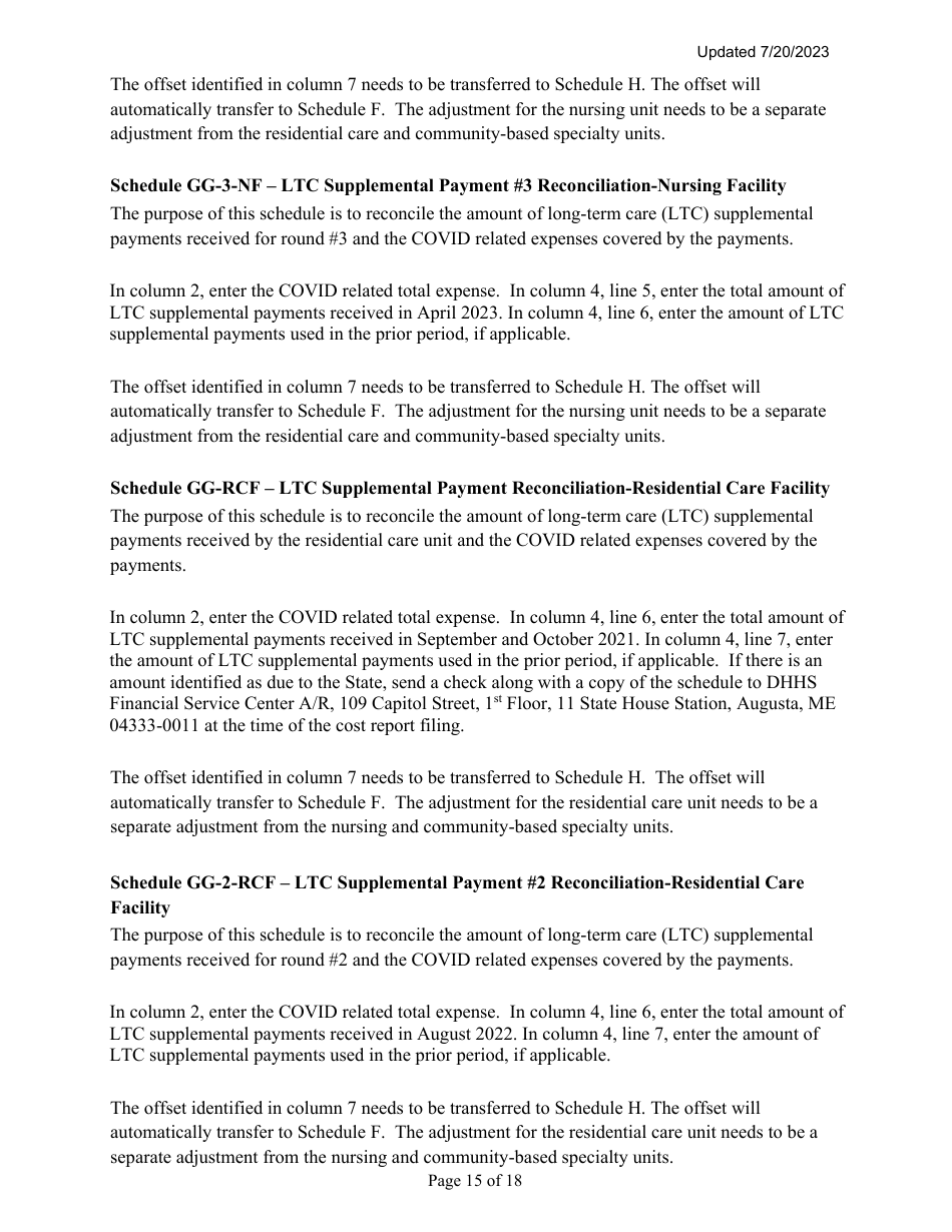 Instructions for Mainecare Cost Report for Multilevel Nursing Facilities With, 1 Rcf Unit, Nf Community Based Specialty, and Rcf Community Based Specialty - Maine, Page 15