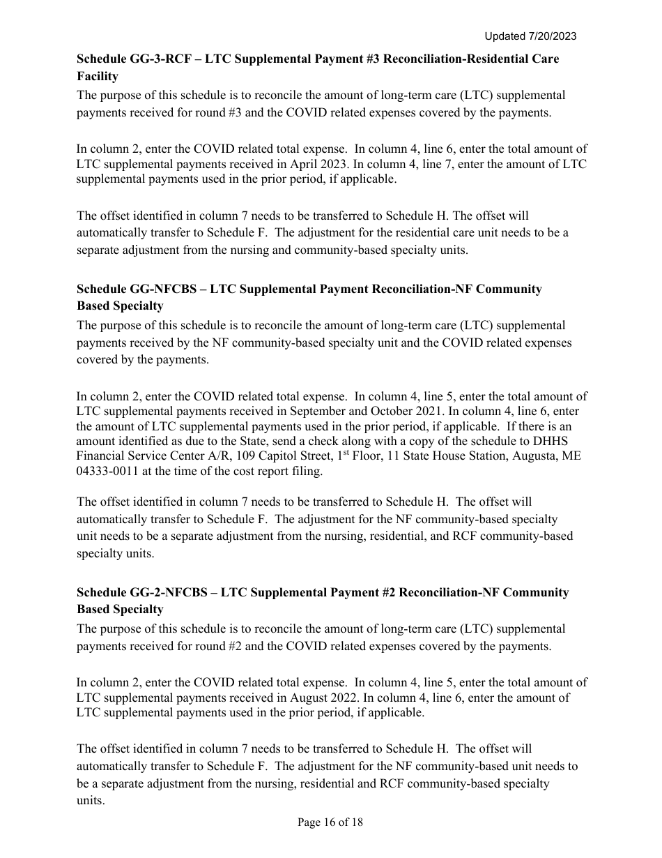 Instructions for Mainecare Cost Report for Multilevel Nursing Facilities With, 1 Rcf Unit, Nf Community Based Specialty, and Rcf Community Based Specialty - Maine, Page 16