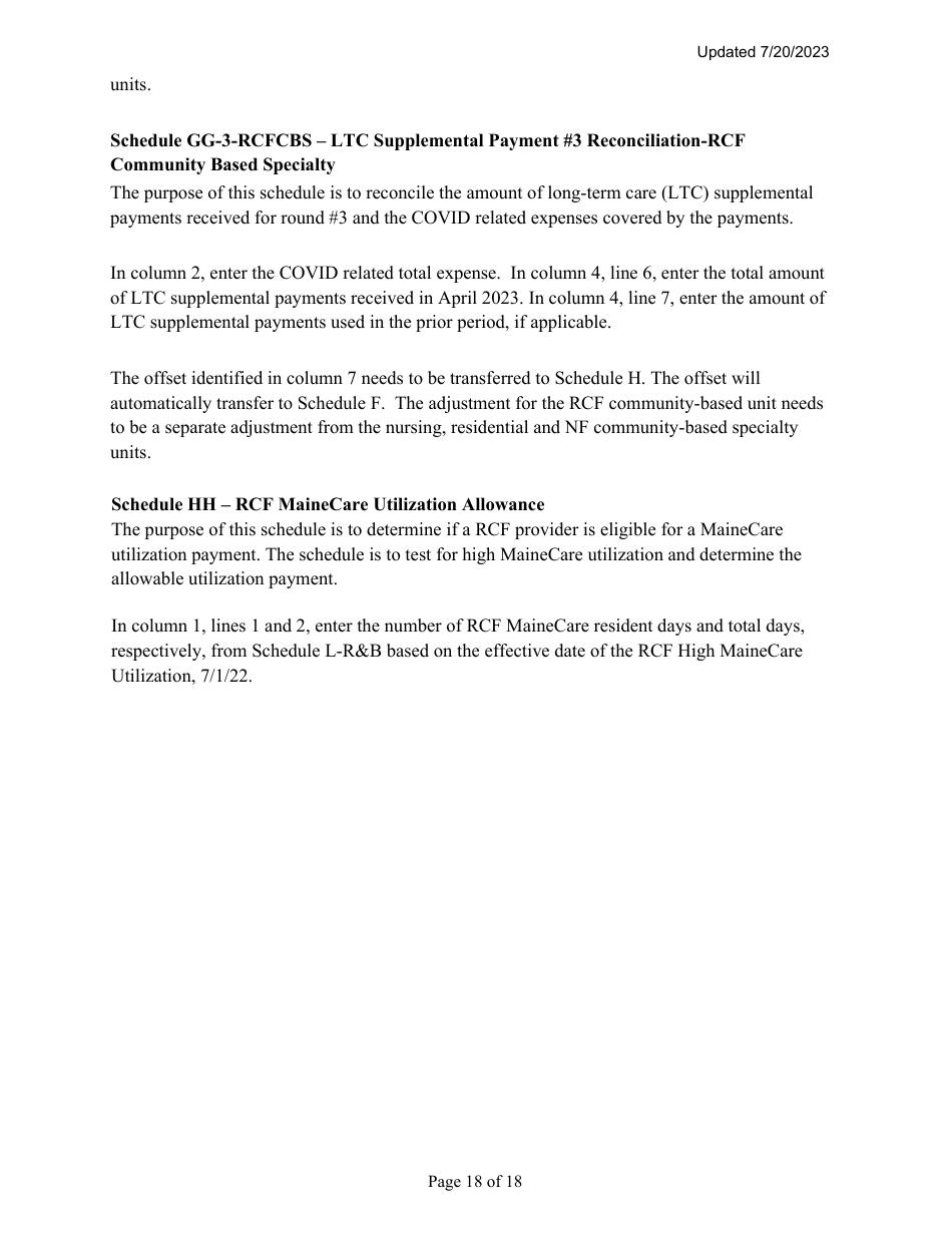 Instructions for Mainecare Cost Report for Multilevel Nursing Facilities With, 1 Rcf Unit, Nf Community Based Specialty, and Rcf Community Based Specialty - Maine, Page 18