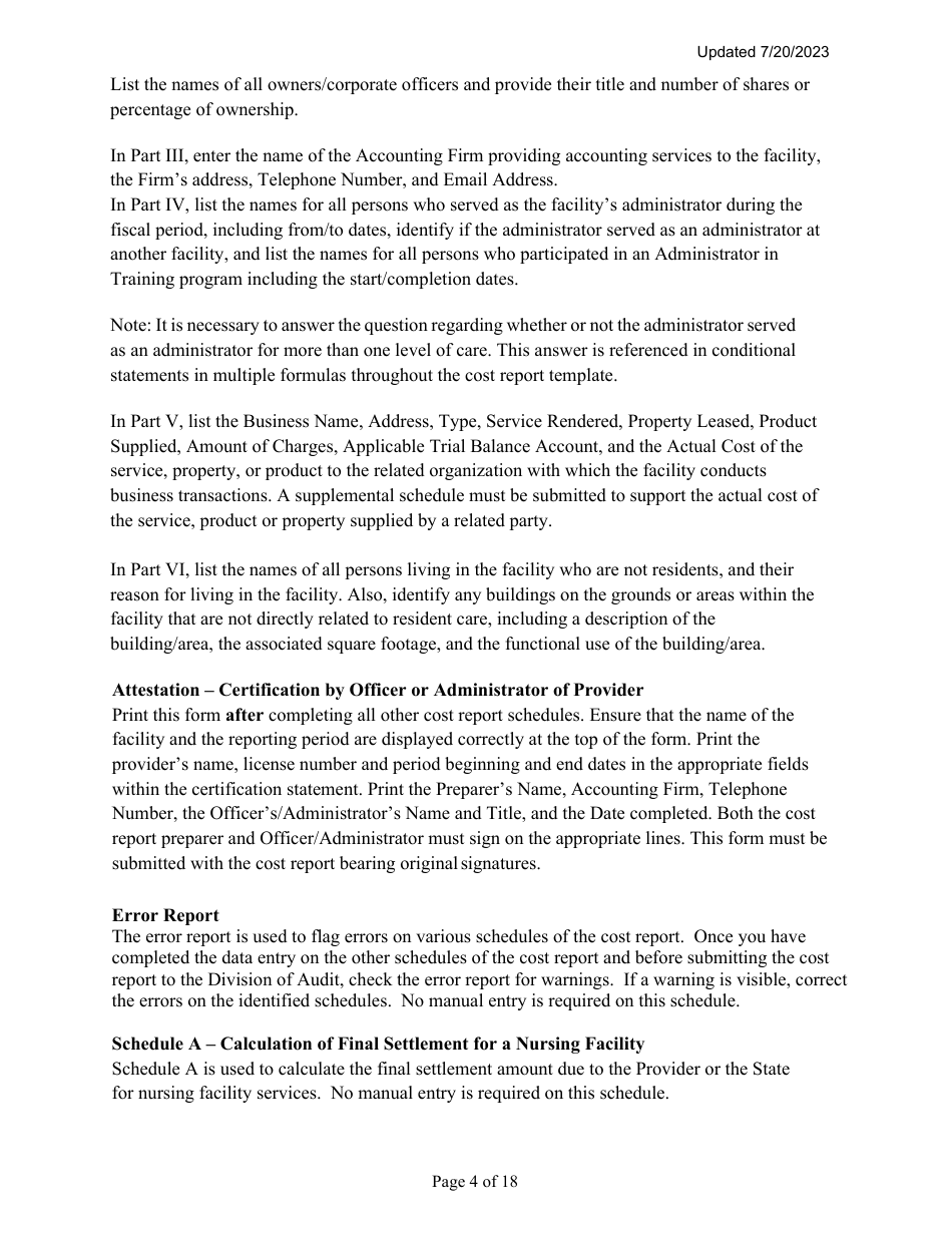 Instructions for Mainecare Cost Report for Multilevel Nursing Facilities With, 1 Rcf Unit, Nf Community Based Specialty, and Rcf Community Based Specialty - Maine, Page 4