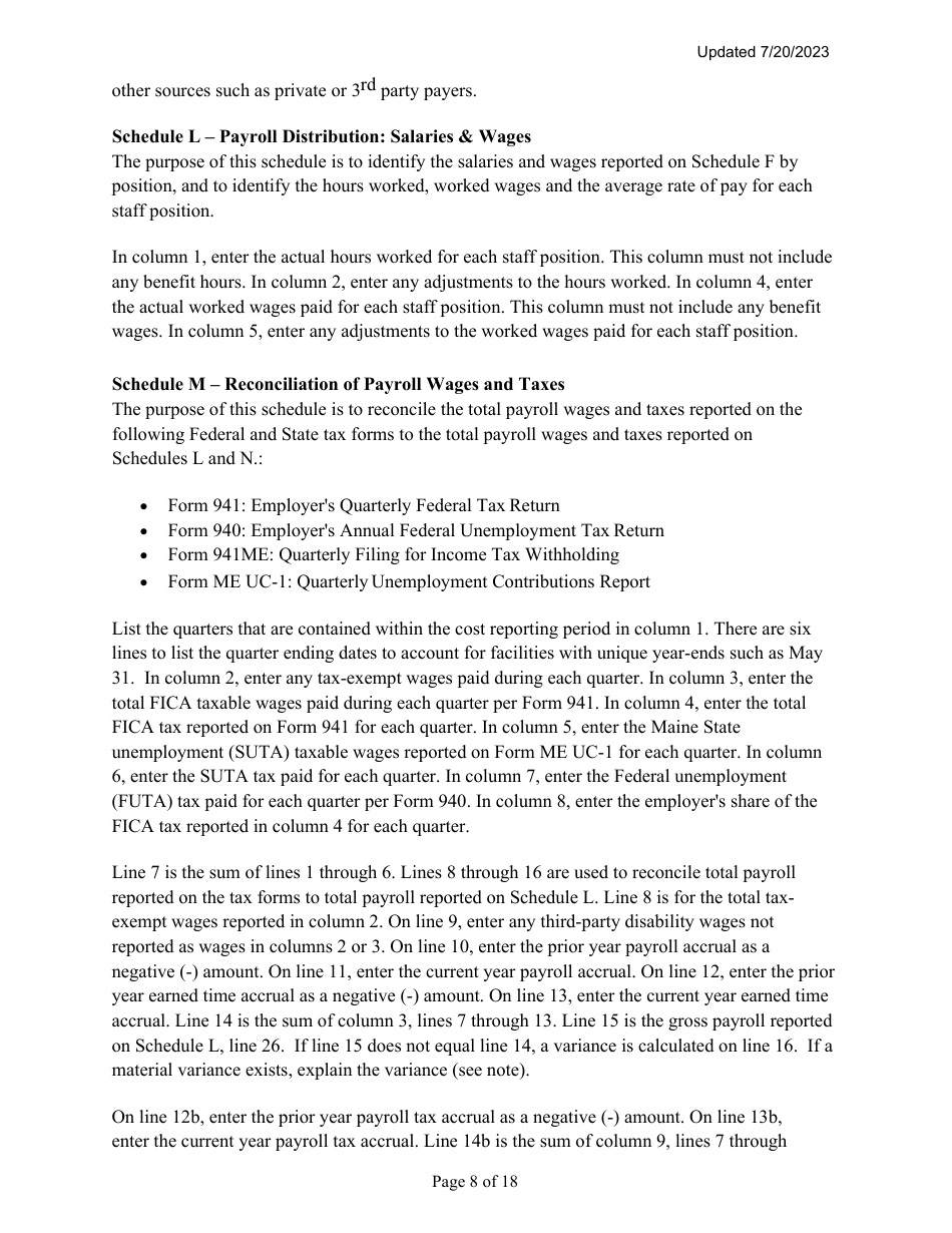 Instructions for Mainecare Cost Report for Multilevel Nursing Facilities With, 1 Rcf Unit, Nf Community Based Specialty, and Rcf Community Based Specialty - Maine, Page 8