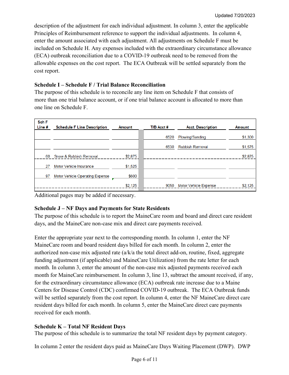 Instructions for Mainecare Cost Report for Nursing Facilities With Brain Injury Unit - Maine, Page 6