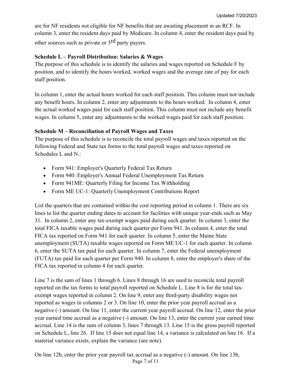 Instructions for Mainecare Cost Report for Nursing Facilities With Brain Injury Unit - Maine, Page 7