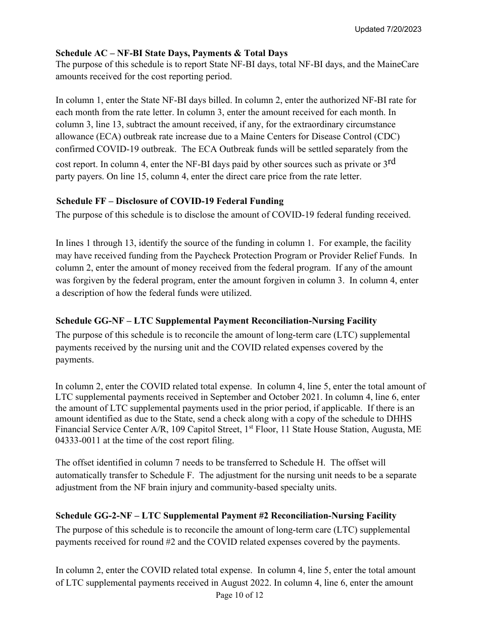 Instructions for Mainecare Cost Report for Multilevel Nursing Facilities With a Community Based Specialty (Cbs) Unit and a Brain Injury (BI) Unit - Maine, Page 10