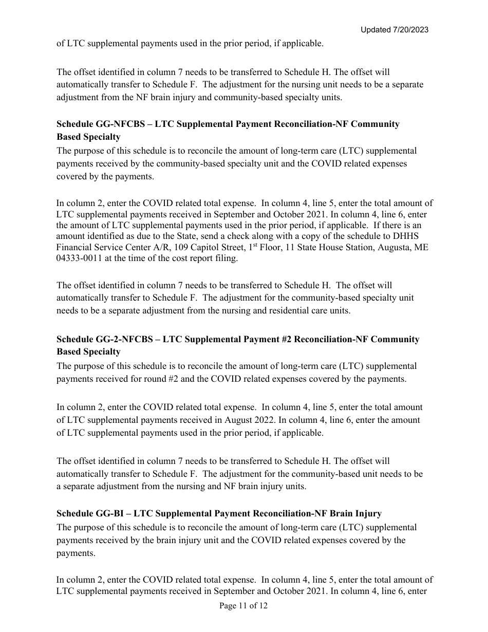 Instructions for Mainecare Cost Report for Multilevel Nursing Facilities With a Community Based Specialty (Cbs) Unit and a Brain Injury (BI) Unit - Maine, Page 11