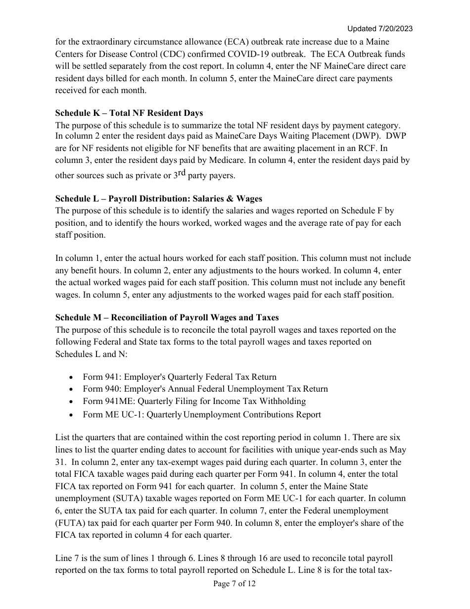 Instructions for Mainecare Cost Report for Multilevel Nursing Facilities With a Community Based Specialty (Cbs) Unit and a Brain Injury (BI) Unit - Maine, Page 7