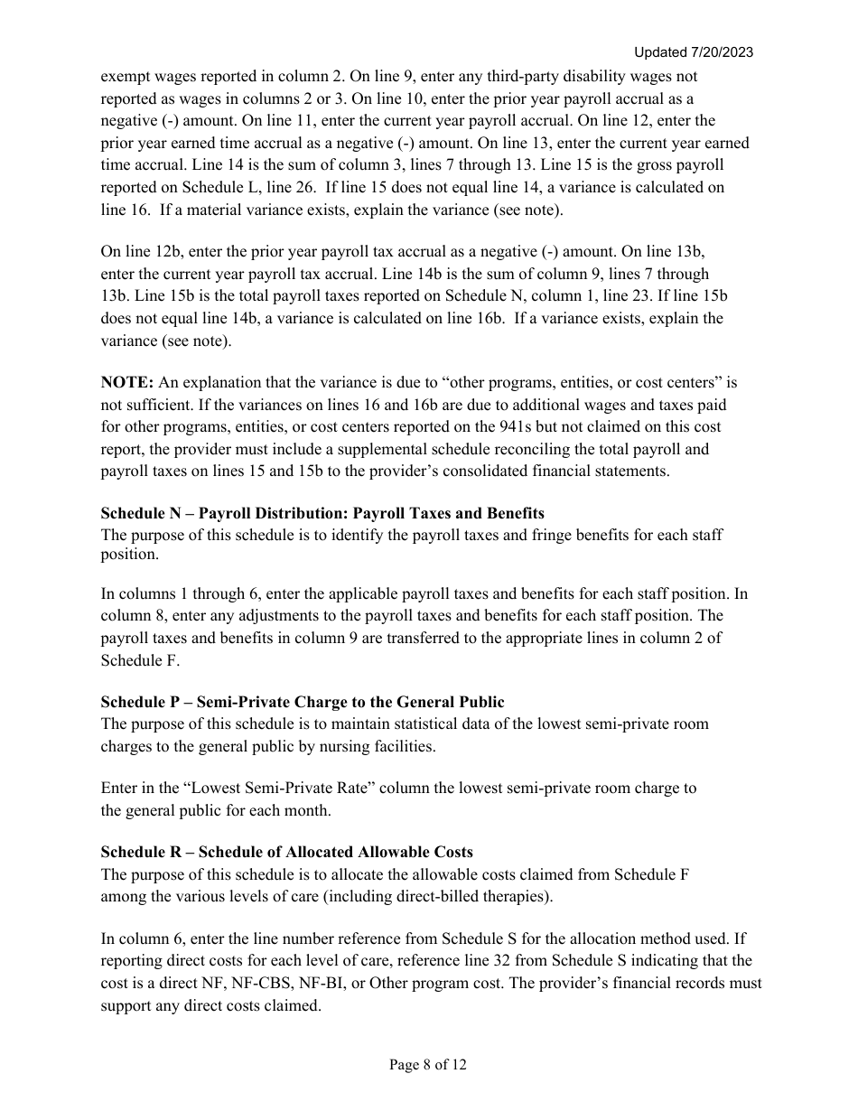 Instructions for Mainecare Cost Report for Multilevel Nursing Facilities With a Community Based Specialty (Cbs) Unit and a Brain Injury (BI) Unit - Maine, Page 8