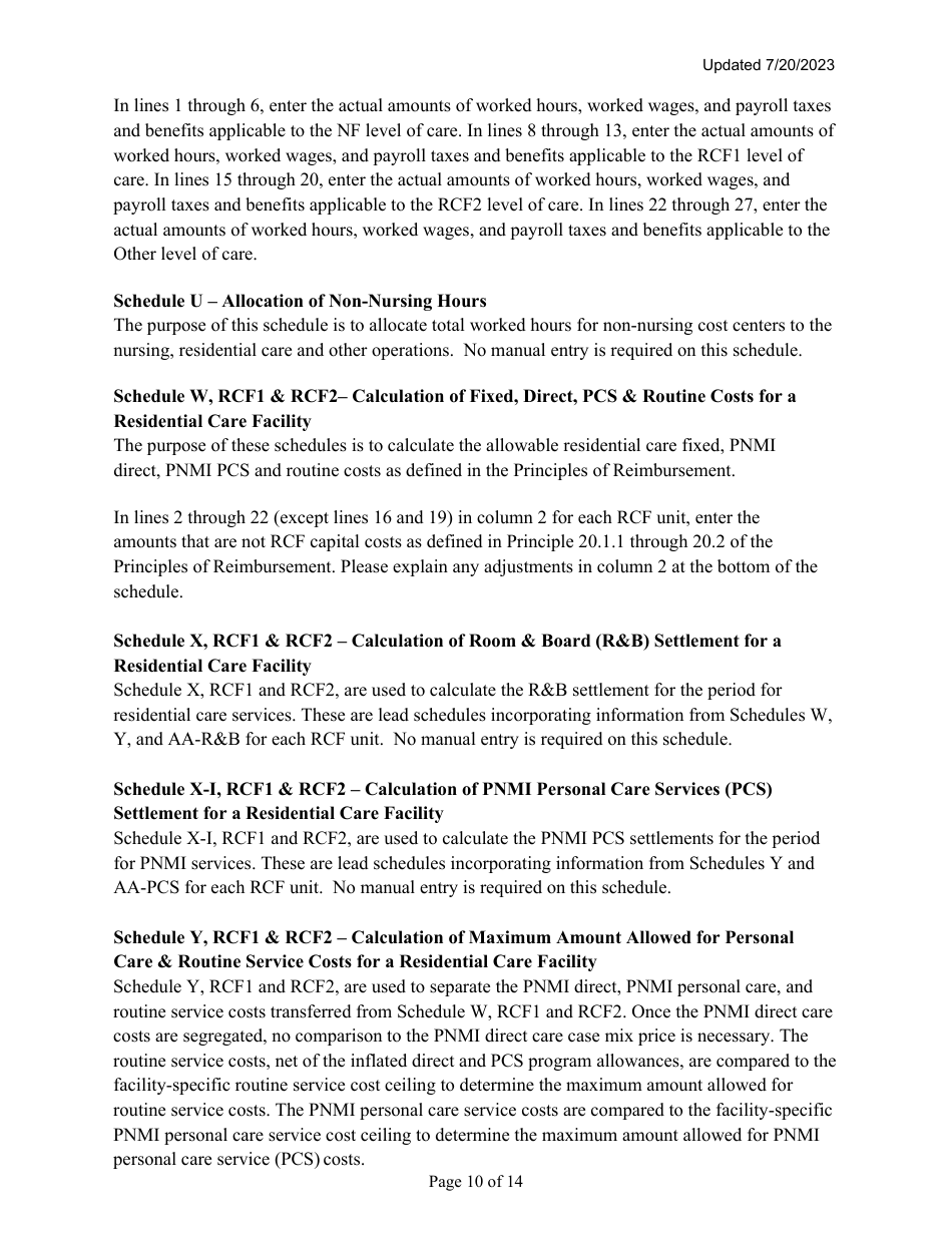 Instructions for Mainecare Cost Report for Multilevel Nursing Facilities With 2 Rcf Units - Maine, Page 10
