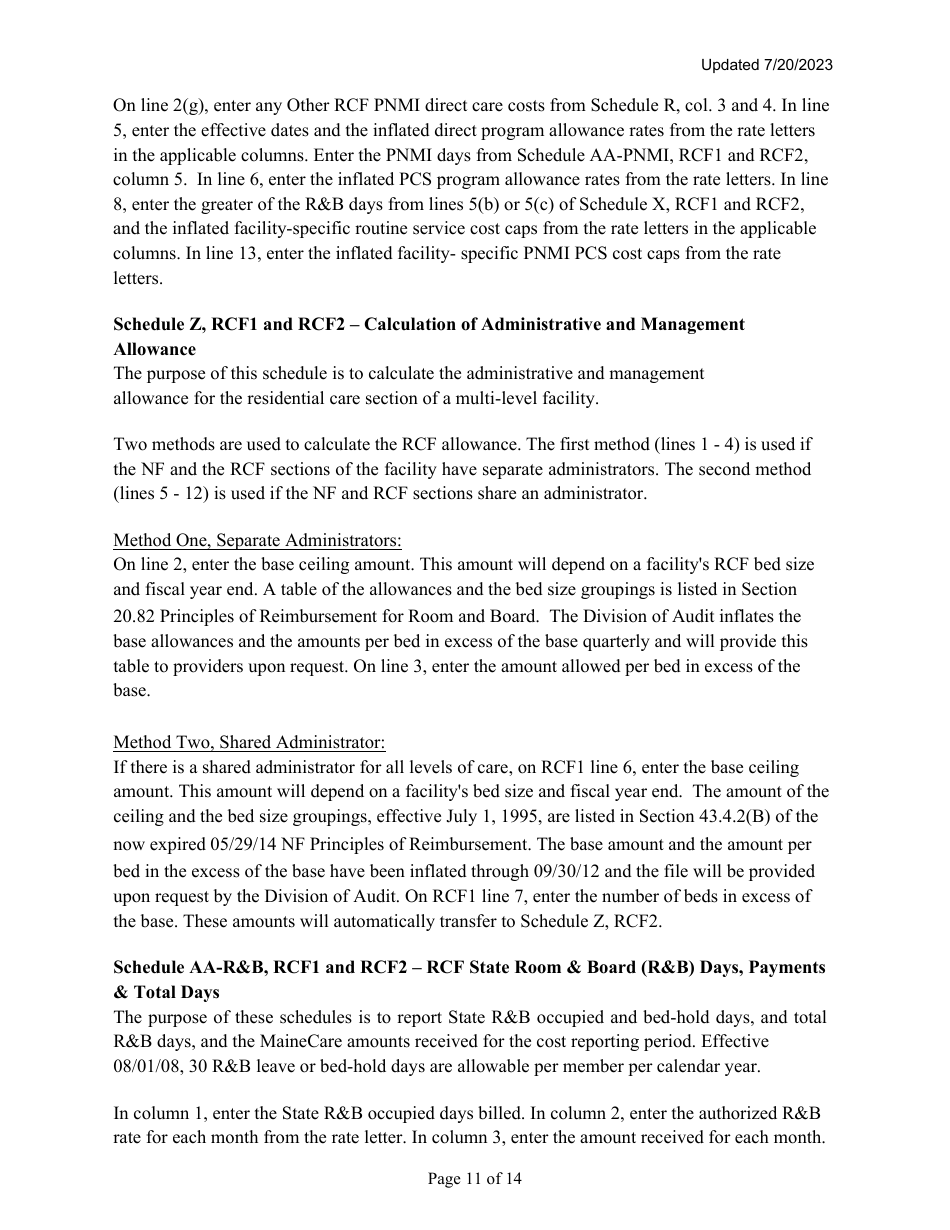 Instructions for Mainecare Cost Report for Multilevel Nursing Facilities With 2 Rcf Units - Maine, Page 11