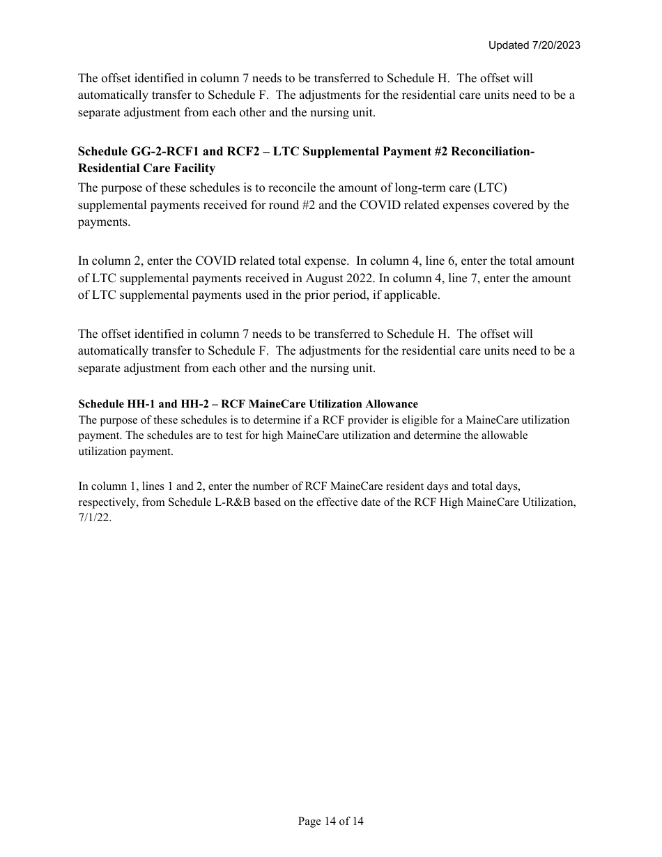 Instructions for Mainecare Cost Report for Multilevel Nursing Facilities With 2 Rcf Units - Maine, Page 14