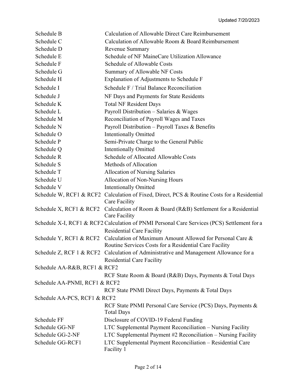 Instructions for Mainecare Cost Report for Multilevel Nursing Facilities With 2 Rcf Units - Maine, Page 2