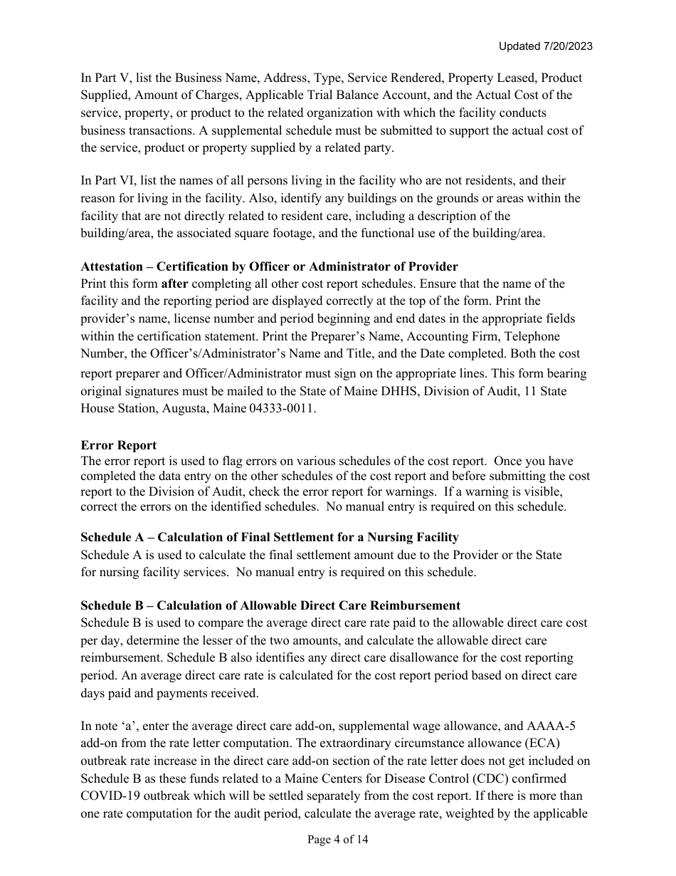 Instructions for Mainecare Cost Report for Multilevel Nursing Facilities With 2 Rcf Units - Maine, Page 4